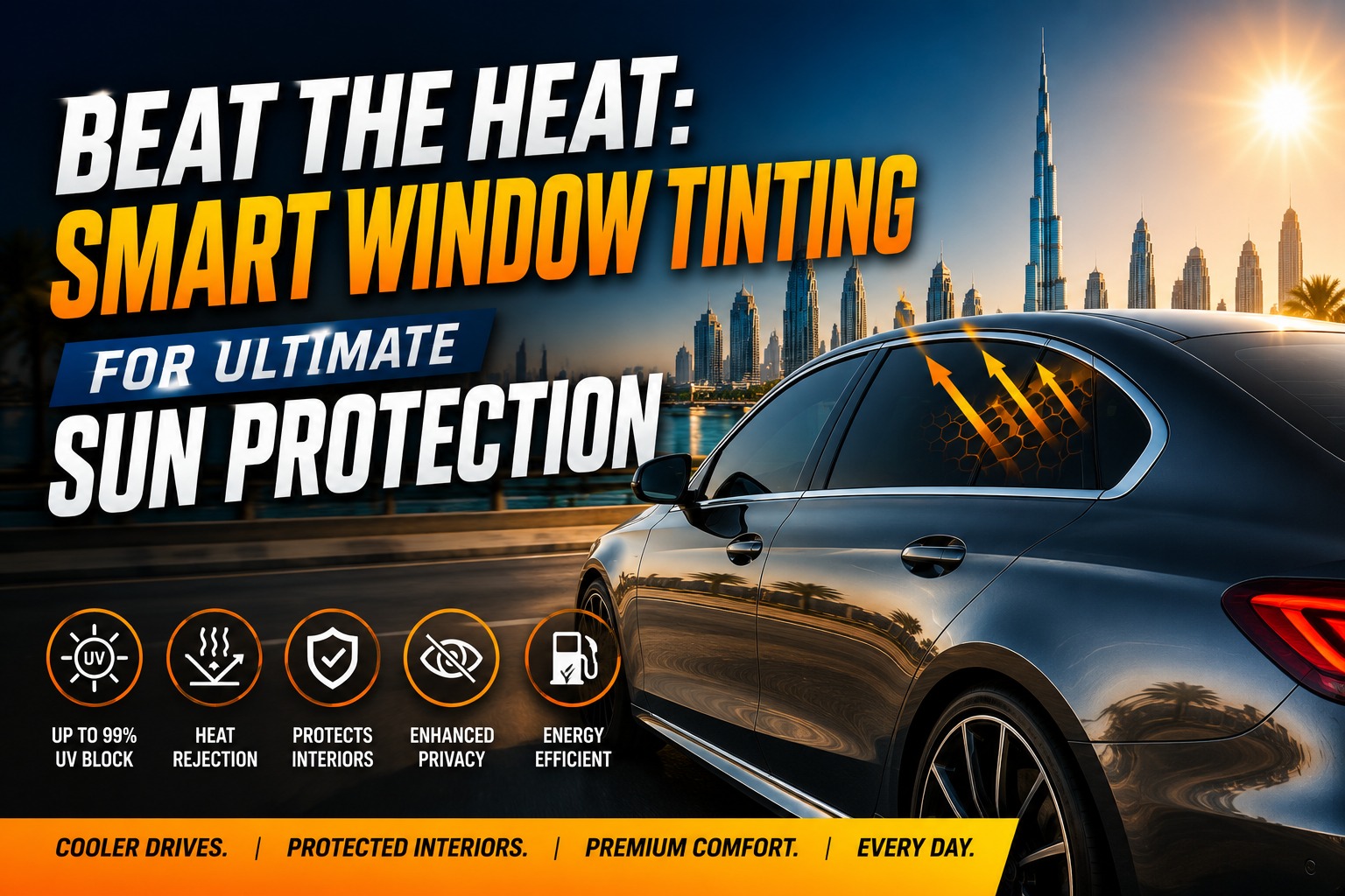Professional ceramic car window tint installation in Dubai for superior UV protection, heat reductio
